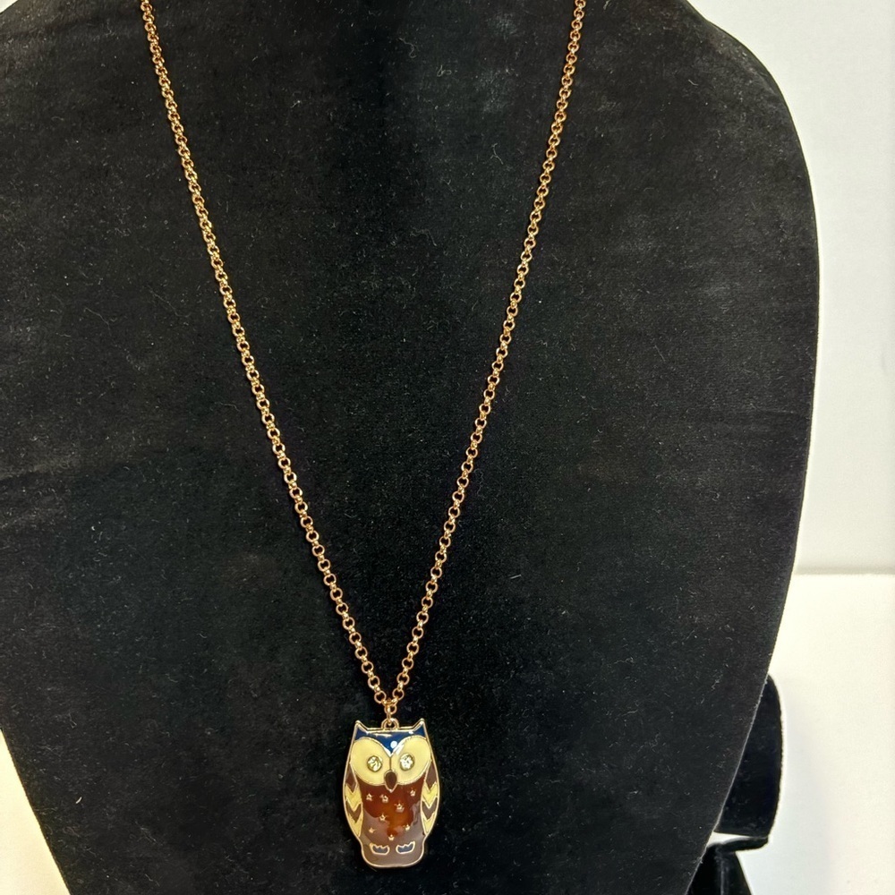 Charming Vintage MCM Owl Enamel Pendant Necklace